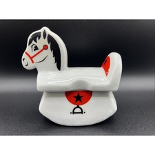 Ceramic Painted Rocking Horse Coin Bank Vintage 3.5