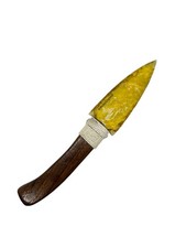 Handmade Yellow Citrine Glass Knife 8” Wooden Handle Decorative Collectible picture
