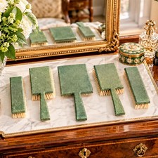 Art Deco Antique Shagreen Dresser Set 5-Piece Vanity Grooming Brush Set picture