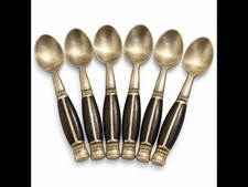 Vintage Thai Demitasse Spoon Set Of 6 Brass With Rosewood Or Teak Inlay picture