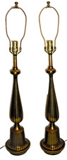 Vintage Pair Westwood Table Lamps MCM Tony Paul Style Ribbed Cast Brass picture