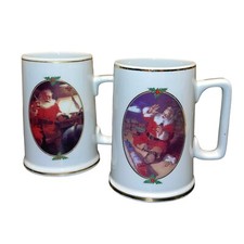 90s Vintage 1996 Coca Cola Set Of 2 Christmas Santa Claus Stein Mugs EUC picture
