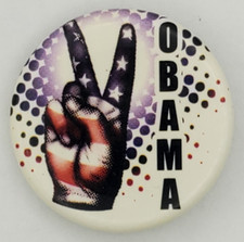 Vintage Obama Peace Sign Victory Presidential Campaign Pinback Button picture