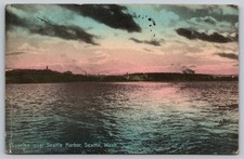 Vintage 1910 Sunrise over Seattle Harbor Postcard Printed in Germany picture