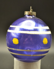 VTG pre WWII Glass WHITE STRIPES Pictured BALL Christmas Ornament Corning Purple picture