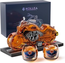 Motorcycle Whiskey Decanter Set 34oz w/ 2 Glasses Route 66 Base Gift Men Bar USA picture