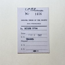 1947 Sailors Union of the Pacific Card A. Milne San Francisco picture