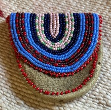 Vintage Native American Beaded Buckskin Medicine Pouch Bag Snap Closure 3.5 in picture