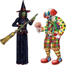 Jointed Life-Size 6' Witch & Creepy Clown Lot of 2 Halloween Decor Party Set NEW picture