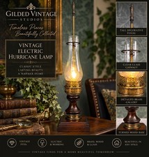 Vintage 1970s Electric Hurricane Lamp – Brass, Wood & Clear Glass picture