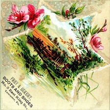 1880 Lancaster, Pennsylvania Mica Glitter Trade Card Frey Eckert Boots & Shoes picture