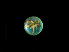 18mm Czech Vaseline Glass Dragonfly Button Light Green Gold AB Metal Shank picture
