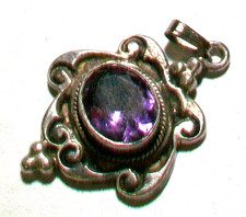Vintage Native American Indian 925 Sterling Silver Purple Amethyst Pendant Charm picture