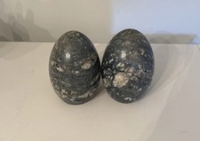VTG MCM Italian Polished Granite Egg Bookends Heavy Stone Made - Italy Pair 5.5” picture