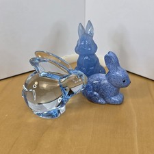 Three Small Blue Rabbits- Glass - Ceramic- Resin picture
