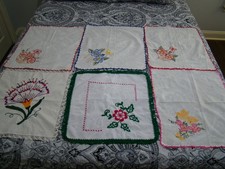 Group of 6 - Vintage Embroidered Floral Table Toppers - Cottage Core/Farmhouse picture