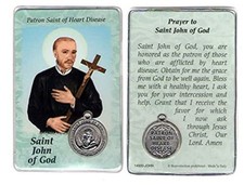 St John of God Patron of Heart Disease Prayer Card w Medal Laminated picture