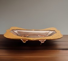 Vintage Pink Glass Footed Console Bowl Gold Gilt Renaissance Revival URN Pattern picture