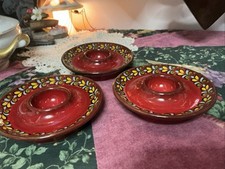 (3) Vintage Mid Century Margarita Salt Salter Pottery Dish Floral Red T17 picture