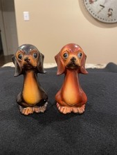 VTG Rare Long Necked Dachshund Ceramic Dogs Salt & Pepper Shakers Japan 4