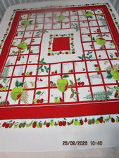 Vintage red on white printed tablecloth fruits & vegetables 42