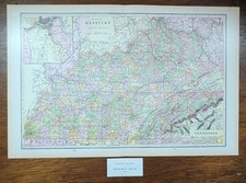 Vintage 1901 KENTUCKY TENNESSEE Map 22