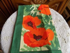 Vintage McCaw Allan Ireland Cotton/Linen Tea towel with red poppy flowers New picture