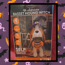 Basset Hound Witch Halloween  Self Inflatable 4 Ft Tall NIB benefits Charity picture