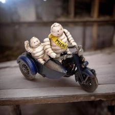 Cast Iron Tire Men on Cycle with Side Car Michelin Figure Antique finish picture