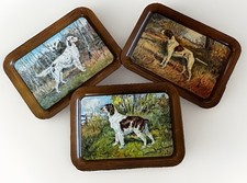 3 VTG Ole Larsen Hunting Dogs Metal Tray  American Can Co. Irish Setter Pointer picture