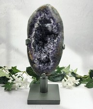Uruguay Amethyst Clear Quartz Agate Geode 4LB Crystal Cluster on Rotating Stand picture