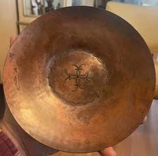 vtg Native American Navajo Southwest Harvey Era Stamped Copper Tray Bowl Plate  picture