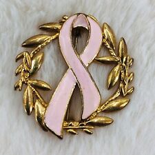 Pink Ribbon Breast Cancer Awareness Gold Tone Lapel Brooch Pin picture
