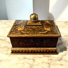 Vintage Hilda Flack Black Gold Finish Hinged Box with Monkeys Flaw  picture