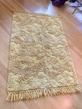 Vintage 1970s Gold Shag Rug 44x72 Tassel Fringe Mid Century Modern Area Rug picture