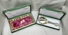 Vintage Chinese Cloisonné Enamel Hand Mirror & Pink Vanity Tray Set w/ Boxes picture