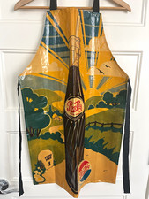 Vintage 70s Pepsi Cola Bottle Apron Sari Fabrics Made In England PVC Pepsi Town picture