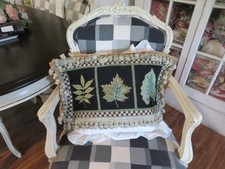 Aubusson style Fall Leaves on Black Needlepoint Pillow NWOT SoElegant &French #2 picture