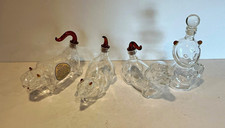 Vintage Set 4 Napoleon Figural Animal Clear Glass Brandy Liquor Bottles France picture