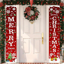 2pcs Merry Christmas Hanging Banners Door Porch Outdoor Holiday Party Decoration picture