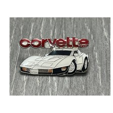 Vintage Roach 1981 Corvette C3 White Sports Car Enamel Pin Red Logo GO GLAS picture