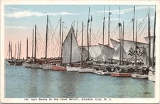 Atlantic City NJ Inlet Wharf Sailboats White Border Vintage Postcard picture