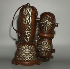 Real Nice Vintage Old Tibet Buddhist Double Color Copper Bell Vajra Dojre Box picture