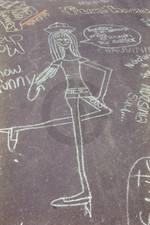 Sidewalk Chalk Drawing Cartoon of Skinny Hippie Woman/Girl: 1960's 35mm Slide picture
