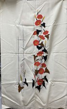 VTG ALFRED SHAHEEN 2 Panels Orange Flowers Cream Linen Fabric Hawaii picture