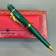 CARTIER Panthère Large Emerald Green Gold Tone Ballpoint Pen Luxury Rare BID ️🛒 picture