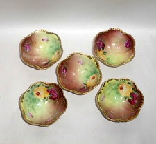 5 Antique Porcelain Nut Dish / Open Salt Dips Cellers Hand Painted Triple Legged picture