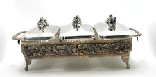 Ornate Vintage Silver Plated Buffet Server w/Triple Glass Inserts Grapes Fruit picture