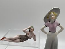 2 Vintage Bathing Beauty Lady Figurine Bisque Doll Deco Germany & Japan Flapper picture