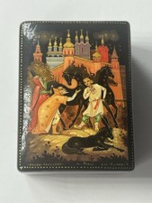 Mini Vintage Russian Lacquer Box Kholui Hand Painted Fairy Tale Signed picture